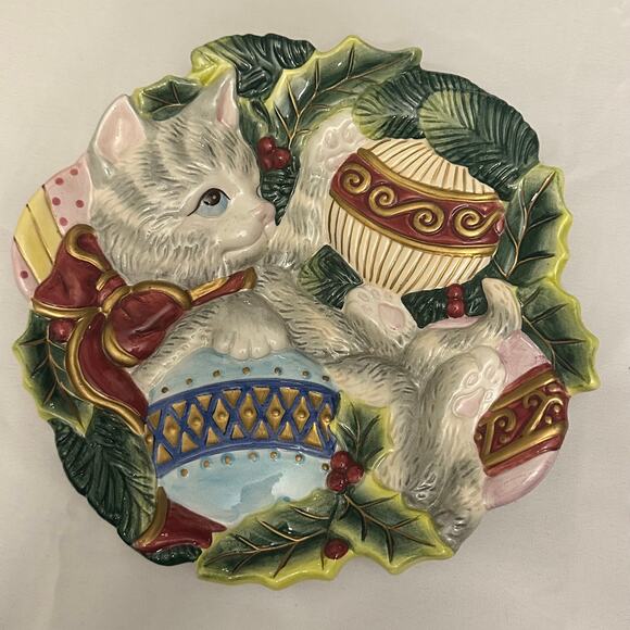 Vintage Fitz and Floyd Essentials Christmas Cat Plate - Picture 1 of 3